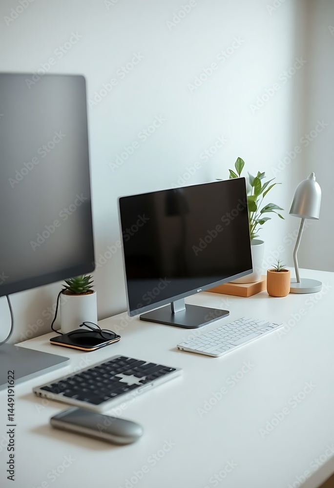 desk with a monitor, keyboard and mouse desk with a monitor, keyboard and mouse