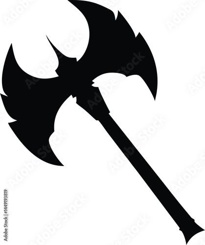 A solid black battle axe with a formidable design, ready for valiant combat