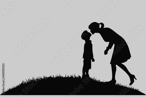 child kissing mother silhouette vector design art and illustration