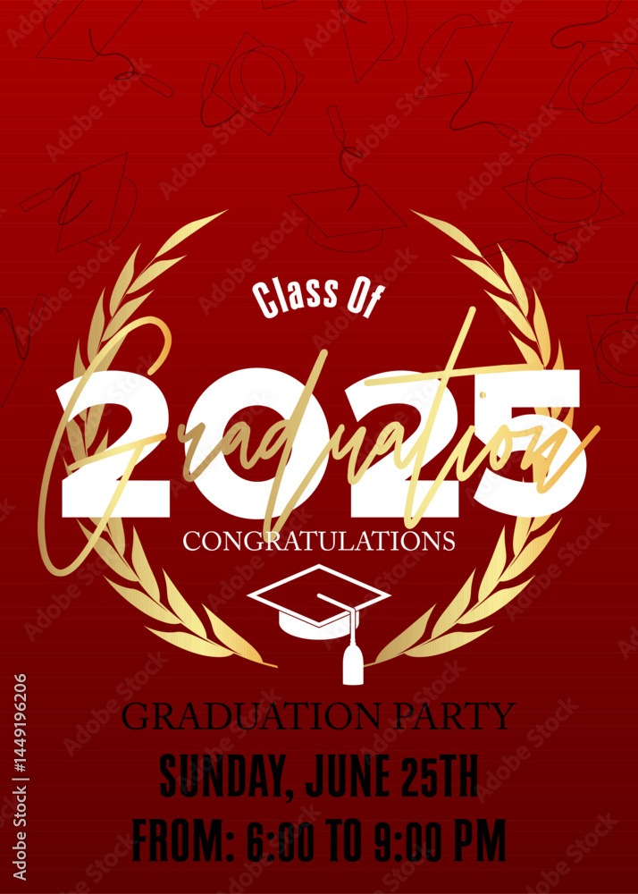 Fototapeta premium Class of 2025 Graduation design template. Vintage party invitation, congratulation event, greeting card. Vector high school or college graduate poster.