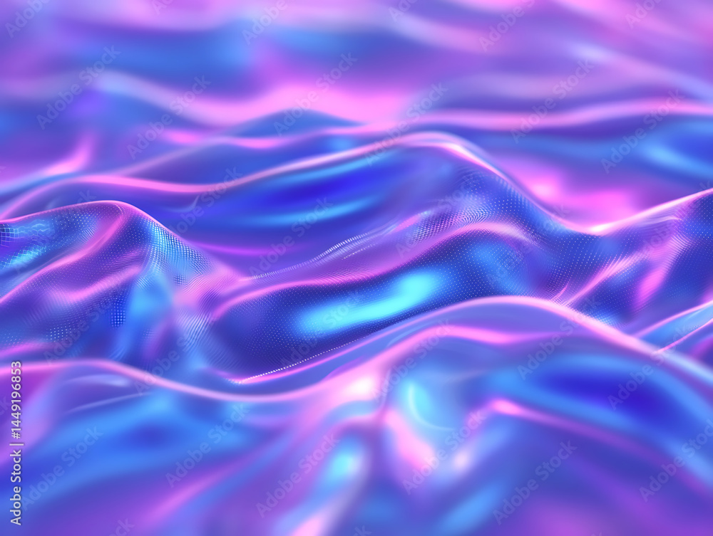 Obraz premium Dynamic waves of iridescent fabric abstract art colorful background fluid motion close-up textile design