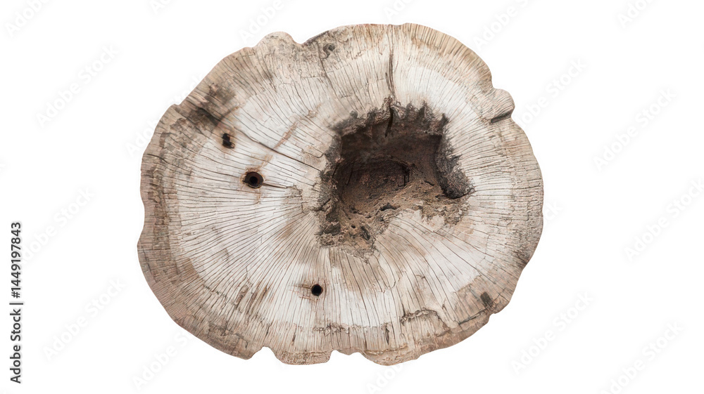 Tree Trunk Slice with Visible Knots Isolated on White Background Tree Trunk Slice with Visible Knots Isolated on White Background