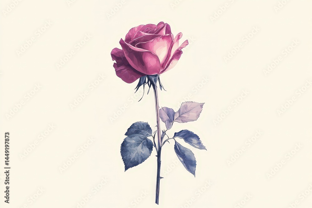 Fototapeta premium Delicate illustration of a single rose blossom.