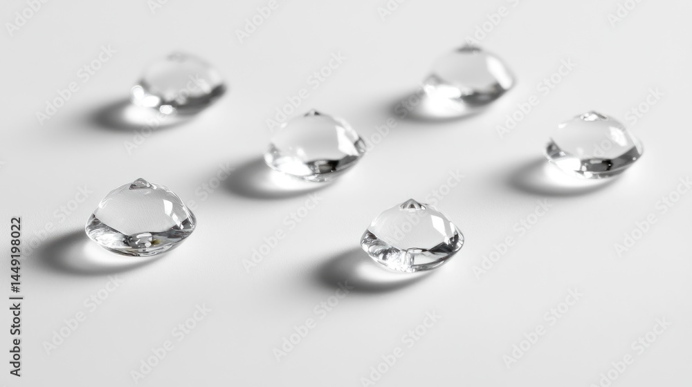 Clear,faceted gems on white background Clear,faceted gems on white background