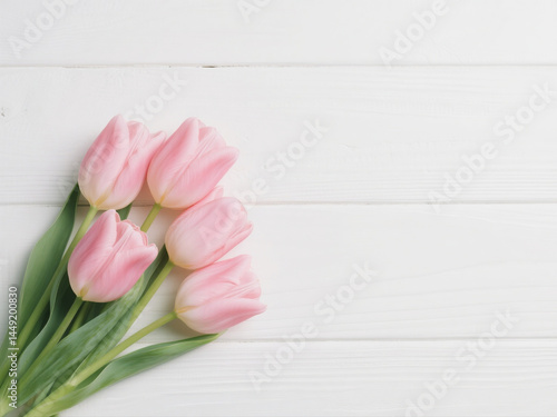 Obraz na płótnie beautiful tulips on white wooden background, top view with copy space w salonie