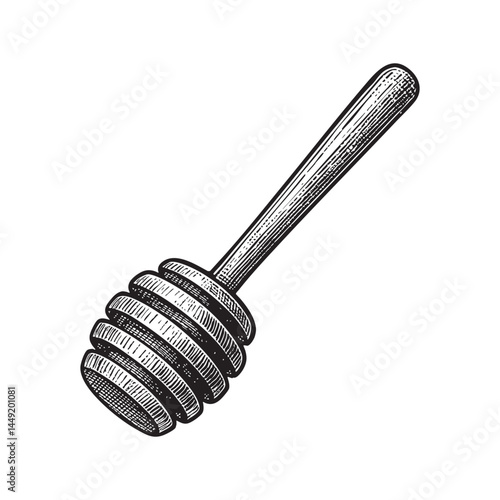 honey dipper woodcut engraving vector illustration