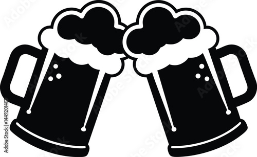 Two clinking beer mugs silhouette, Beer mug vector illustration