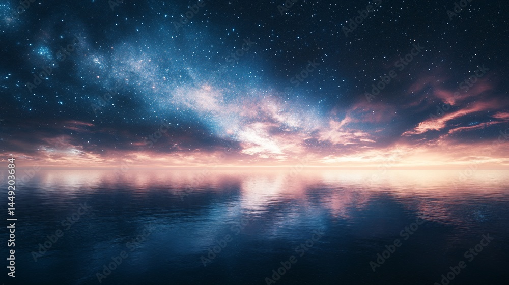 Obraz premium Magnificent Milky Way Galaxy Shines Above Tranquil Ocean Waterscape