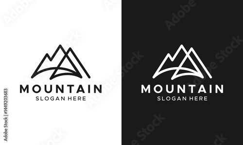 Mountain logo design. Abstract mountain peak vector design with line style graphic icon symbol