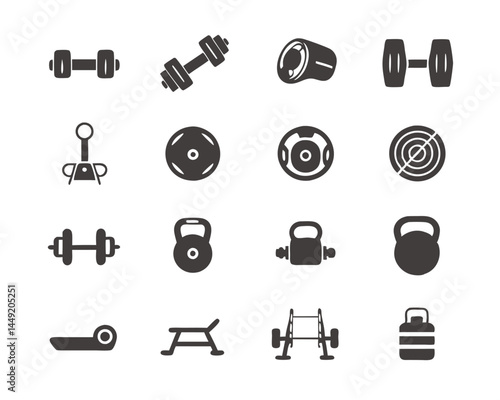 fitness and gym equipment doodle icon set collection