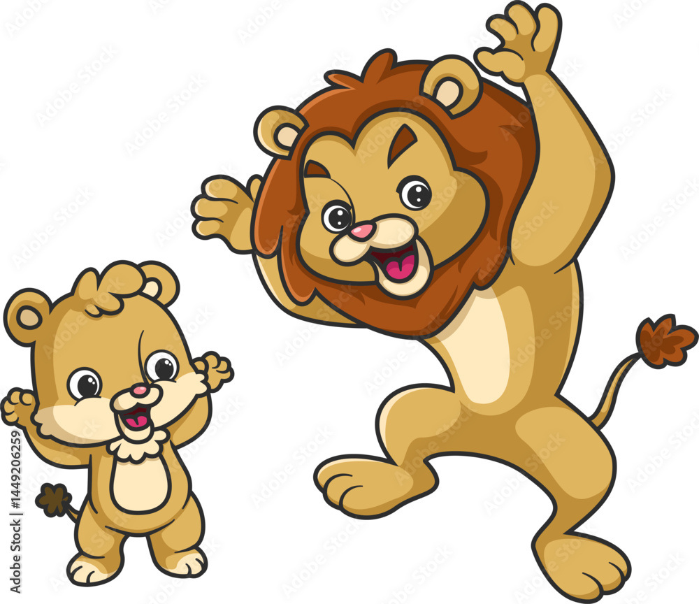 A big lion with a baby lion scream A big lion with a baby lion scream