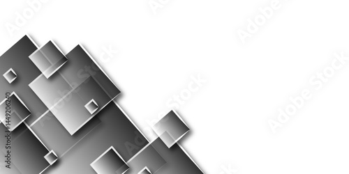 Abstract background with grey tone of many square and rectangles shapes on white background. Trendy graphic design concept. Suitable for web print media. 