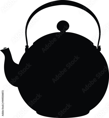 Isolated monochrome teapot silhouette with handle and spout provides a striking graphical simplicity
