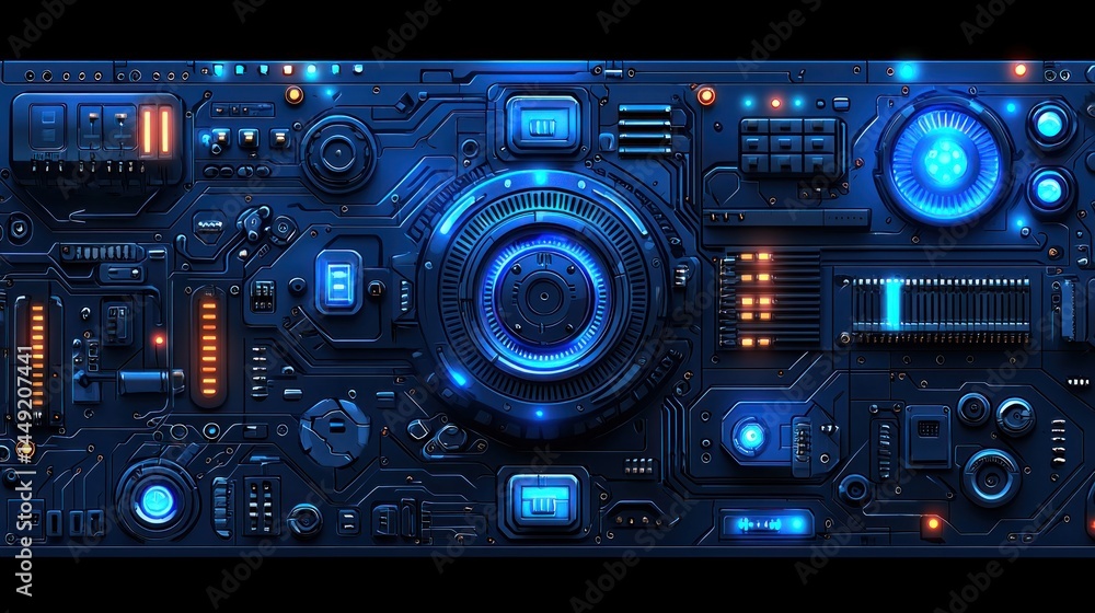 Fototapeta premium Futuristic tech panel with glowing components