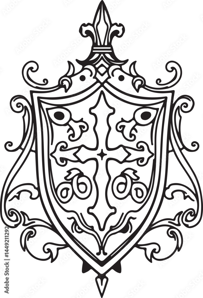 Medieval warriors weapon vector illustration. Crossed axes, shield and castle Medieval warriors weapon vector illustration. Crossed axes, shield and castle