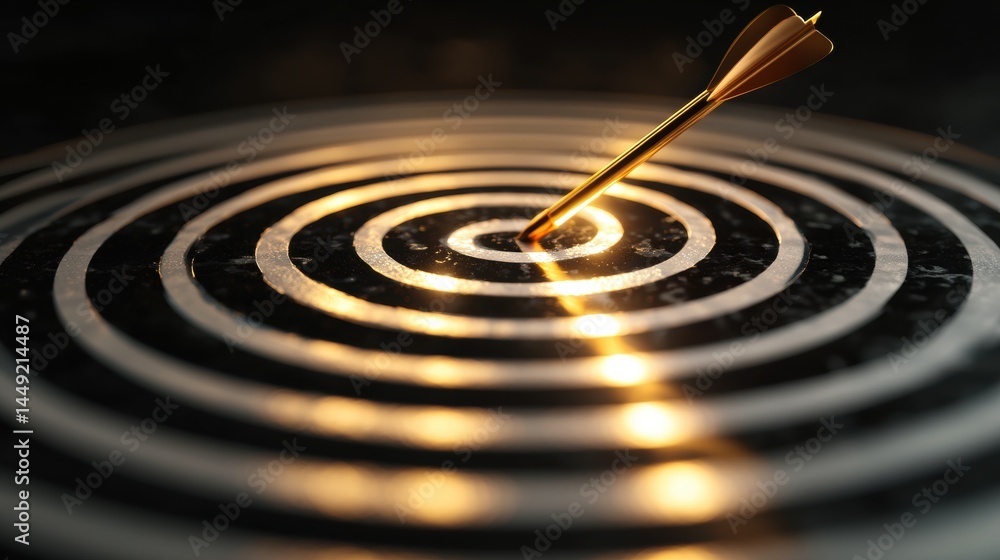 Goal setting concept A dart hitting the center of a circular target, symbolizing precision and focus. Goal setting concept A dart hitting the center of a circular target, symbolizing precision and focus.