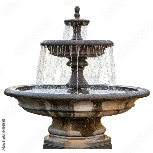 Elegant Three-Tiered Fountain Surrounded by Cascading Water