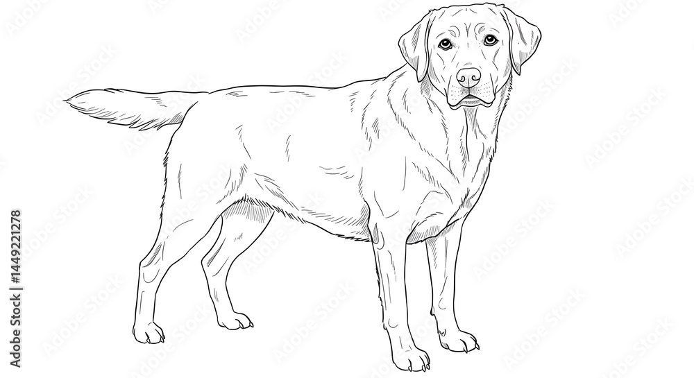 Labrador Retriever Standing Illustration Line Art on White Background Labrador Retriever Standing Illustration Line Art on White Background