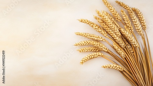 Golden wheat stalks on white background, a symbol of harvest and abundance