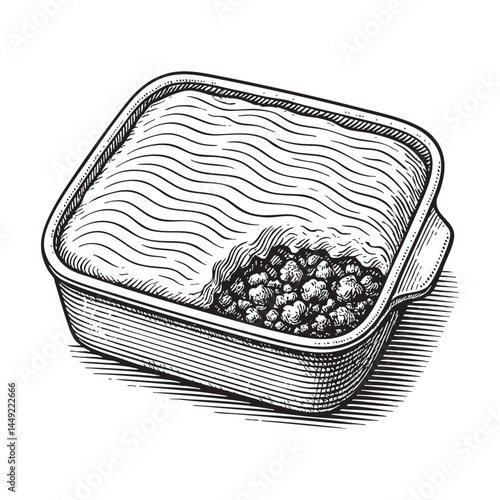 Shepherd’s pie with mashed potatoeswoodcut engraving vector illustration