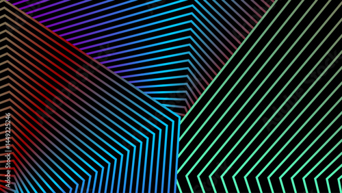 Background with neon colored stripes on black. Suitable for web design, social media posts, and digital marketing graphics with a vibrant aesthetic.