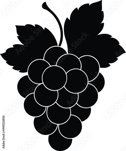 grapes cluster silhouette vector on white 