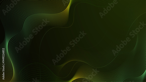Yellow and green waves on a dark blue background. Ideal for technology, energy, and abstract design concepts in graphic projects.