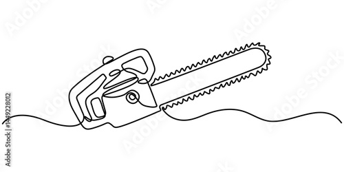 continuous line drawing of chainsaw.one line drawing of carpenter equipment chainsaw. single line vector illustration. isolated white background, one line art chainsaw vector illustration. minimalist.