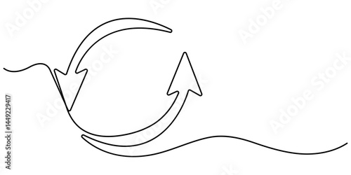 Arrow in a circle icon line continuous drawing vector. One line Arrow in a circle icon vector background. Arrow in a circle icon. Continuous outline of a icon. Linear design. 