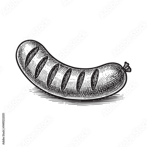German bratwurst woodcut engraving vector illustration