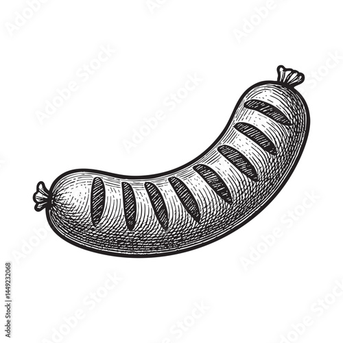 German bratwurst woodcut engraving vector illustration