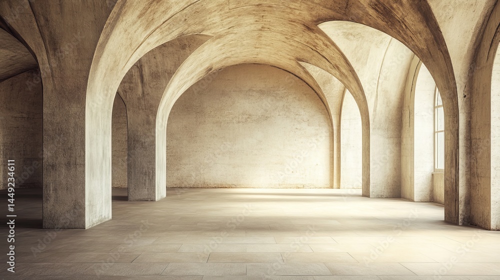 Fototapeta premium Neutral Sanctuary with Arching Columns and Empty Space for Design