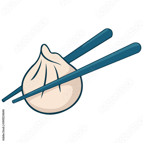 Baozi dumpling with chopsticks vector art isolated on white background