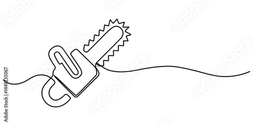 continuous line drawing of chainsaw.one line drawing of carpenter equipment chainsaw. single line vector illustration. isolated white background, one line art chainsaw vector illustration. minimalist.