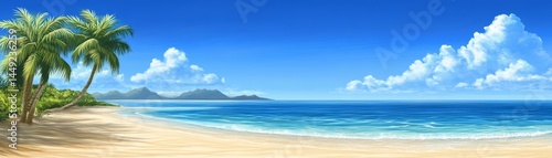 Wallpaper Mural Idyllic tropical beach paradise, palm trees swaying under a clear blue sky scenic Torontodigital.ca