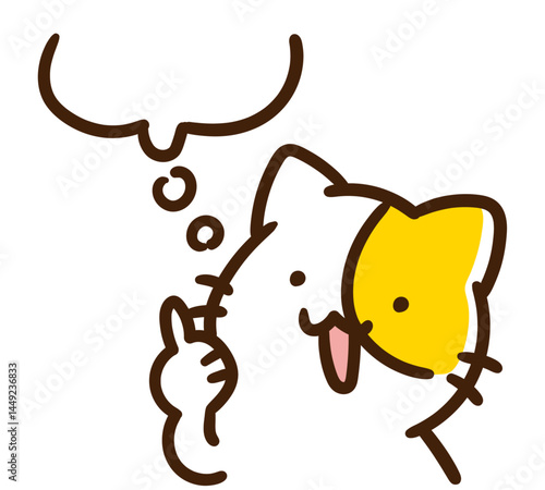何かを思い描くねこのキャラクターの上半身イラスト
