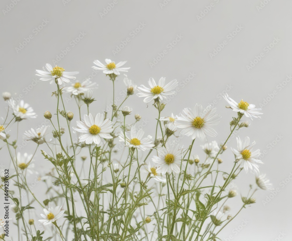 Fototapeta premium Delicate white wildflowers against a pristine white background , photography, field