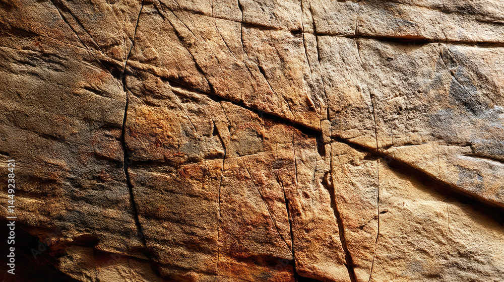 Obraz premium Rough, textured rock face with deep, intersecting cracks