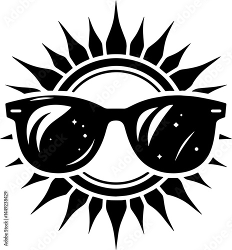 Sunglasses on sun in black and white silhouette vector 
