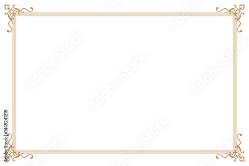 Elements of ornate vintage frames. Border gold on white classic calligraphy swirls, floral motifs. Design print for greeting cards, wedding invitations, restaurant menu, royal certificates. Set 55
