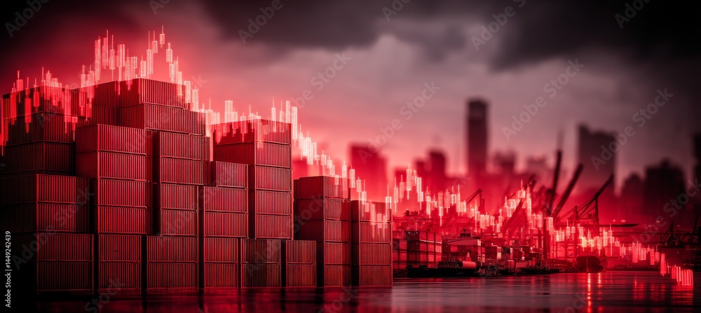 Red downfall chart. Stock market crash crisis. Finance statistic value trade data. Bankruptcy investment recession. Generative AI technology.