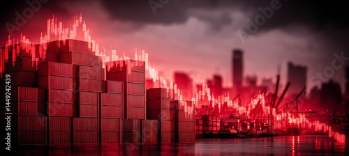 Obraz na płótnie Red downfall chart. Stock market crash crisis. Finance statistic value trade data. Bankruptcy investment recession. Generative AI technology.
w salonie