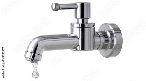 Chrome Faucet with Water Droplet HighResolution  isolated on transparent background