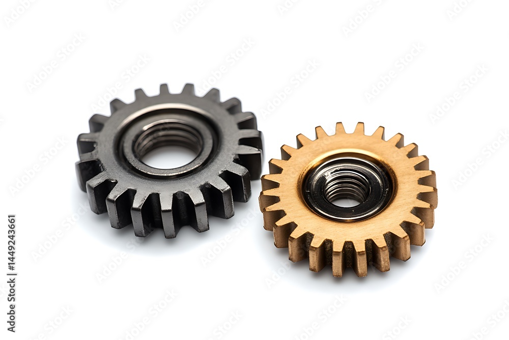 Two Precision Gears Engineering Mechanical Concept On White Background Two Precision Gears Engineering Mechanical Concept On White Background