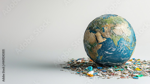 Earth, laden with plastic waste, sits amidst a pile of debris