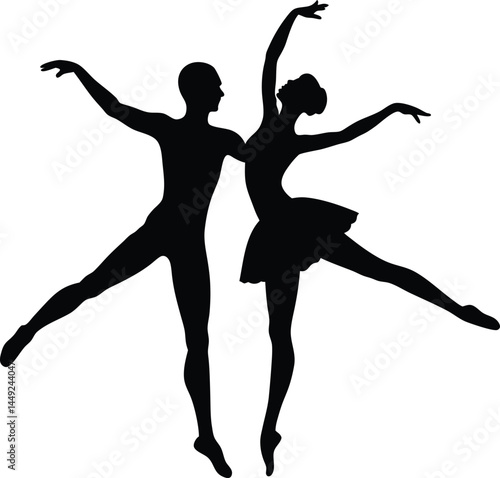 silhouette of a ballet pair dancing on white 