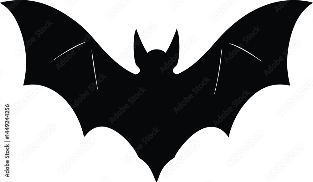 silhouette of a bat with wings spread on white silhouette of a bat with wings spread on white