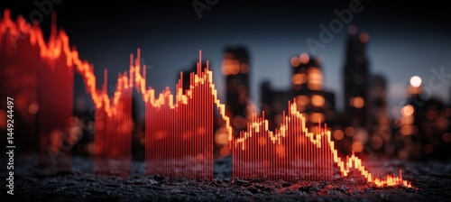 Obraz na płótnie Stock market crash crisis chart with night city background. Finance statistic value trade data. Bankruptcy investment recession. Generative AI technology.
w salonie