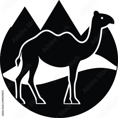 silhouette of a camel in desert on white 