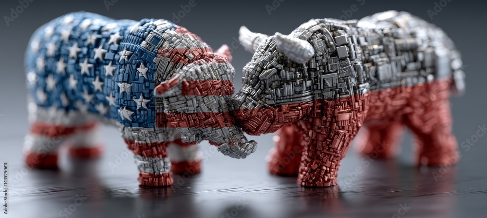 America and Poland bull fight. Trade tariff economy war. Import export manufacture. Politic agreement. Generative AI technology.